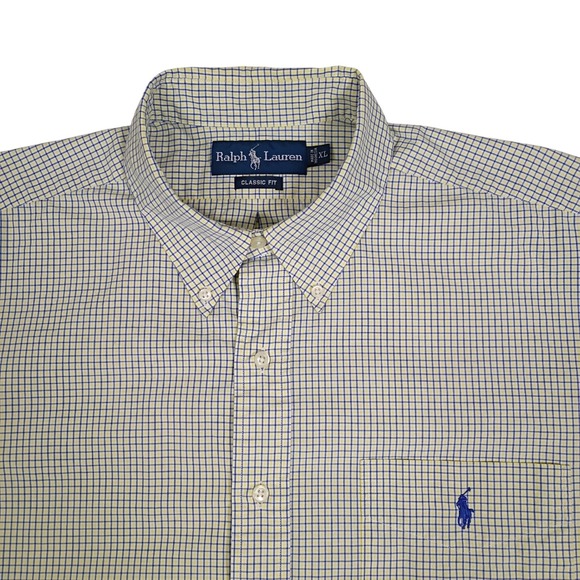 Ralph Lauren Other - Ralph Lauren Mens Classic Fit Yellow Blue Gingham Checkered Button Down Shirt XL